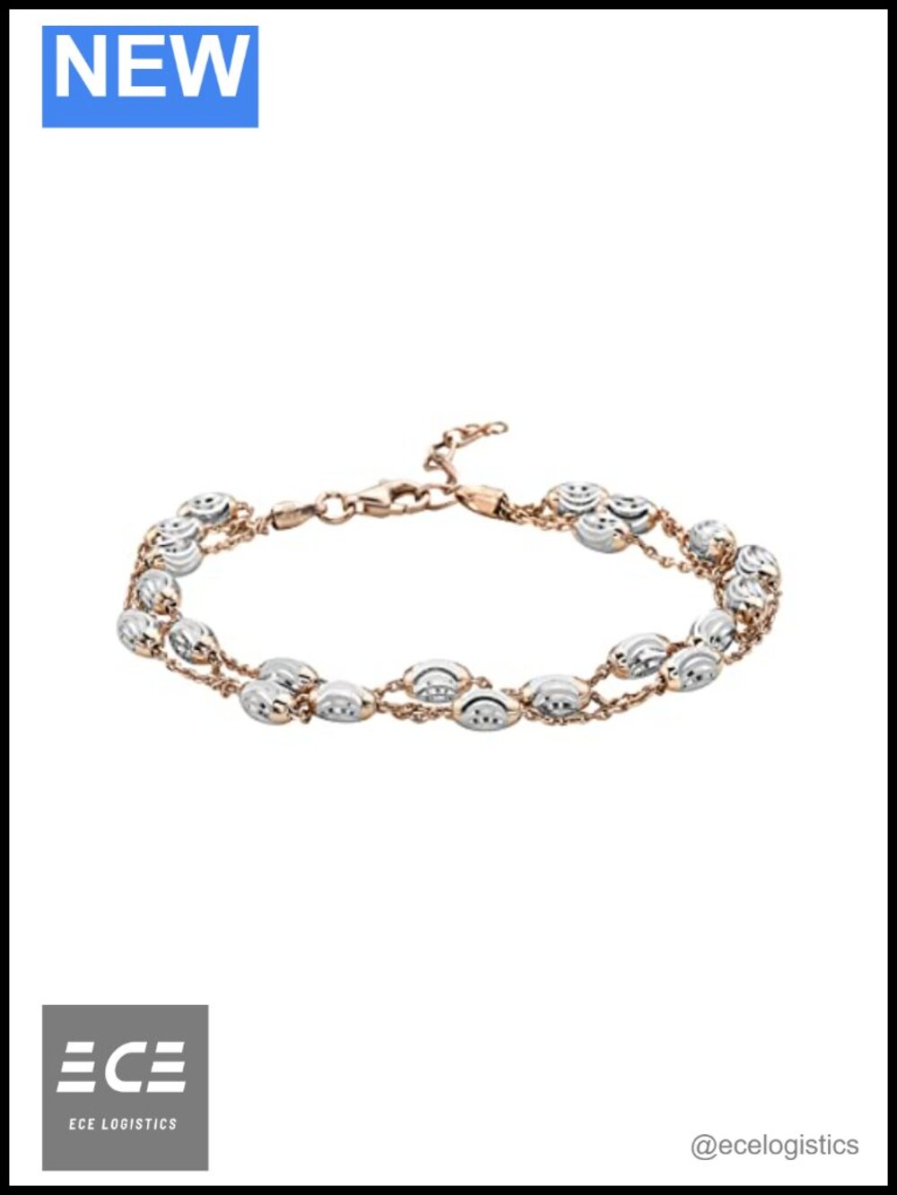 14K Gold Over 925 Sterling Silver 3mm Oval Bead Mooncut Chain Bracelet